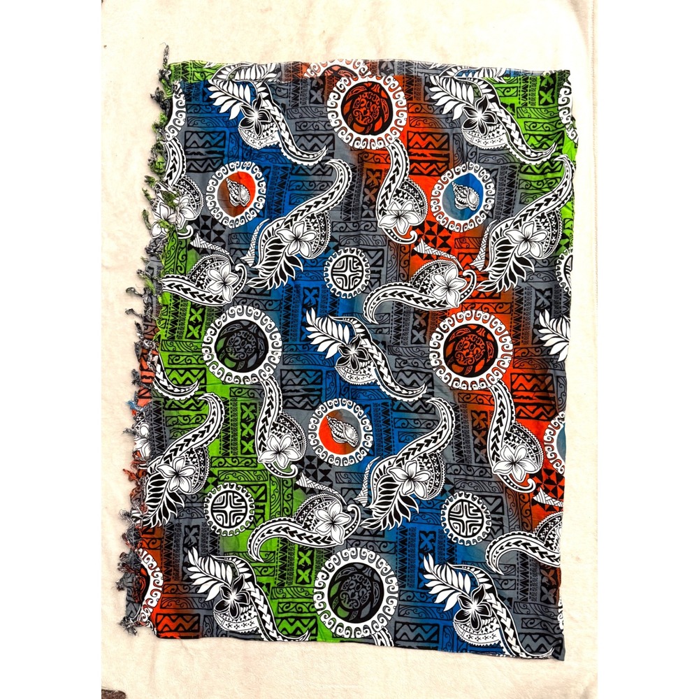 Aloha Fashion Hawaiian Sarong Wrap Rayon Tribal Turtle Hibiscus Print Scarf